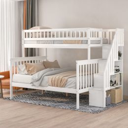 Twin over Full Stairway Bunk Bed with Storage