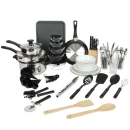 71-Piece Stainless Steel Silver Cookware Combo Set cookware