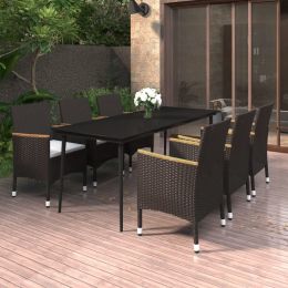 7 Piece Patio Dining Set with Cushions Poly Rattan and Glass